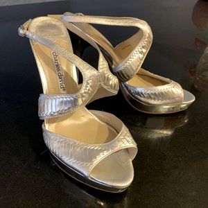 Charles David Silver Strappy Sandal Heels